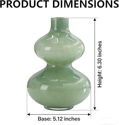 Miniatura 2 de Jarrón de cristal manual, jarrón moderno, Jarrones Decorativos para Sala, para mesas de comedor, salas de estar, oficinas. Verde 5.1 x 7.5 pulgadas