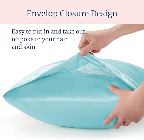 Miniatura 6 de BEDELITE - Juego de 2 fundas de almohada de satén de tamaño Queen, ideales para el cabello y la piel, supersuaves y sedosas, color azul, con cierre