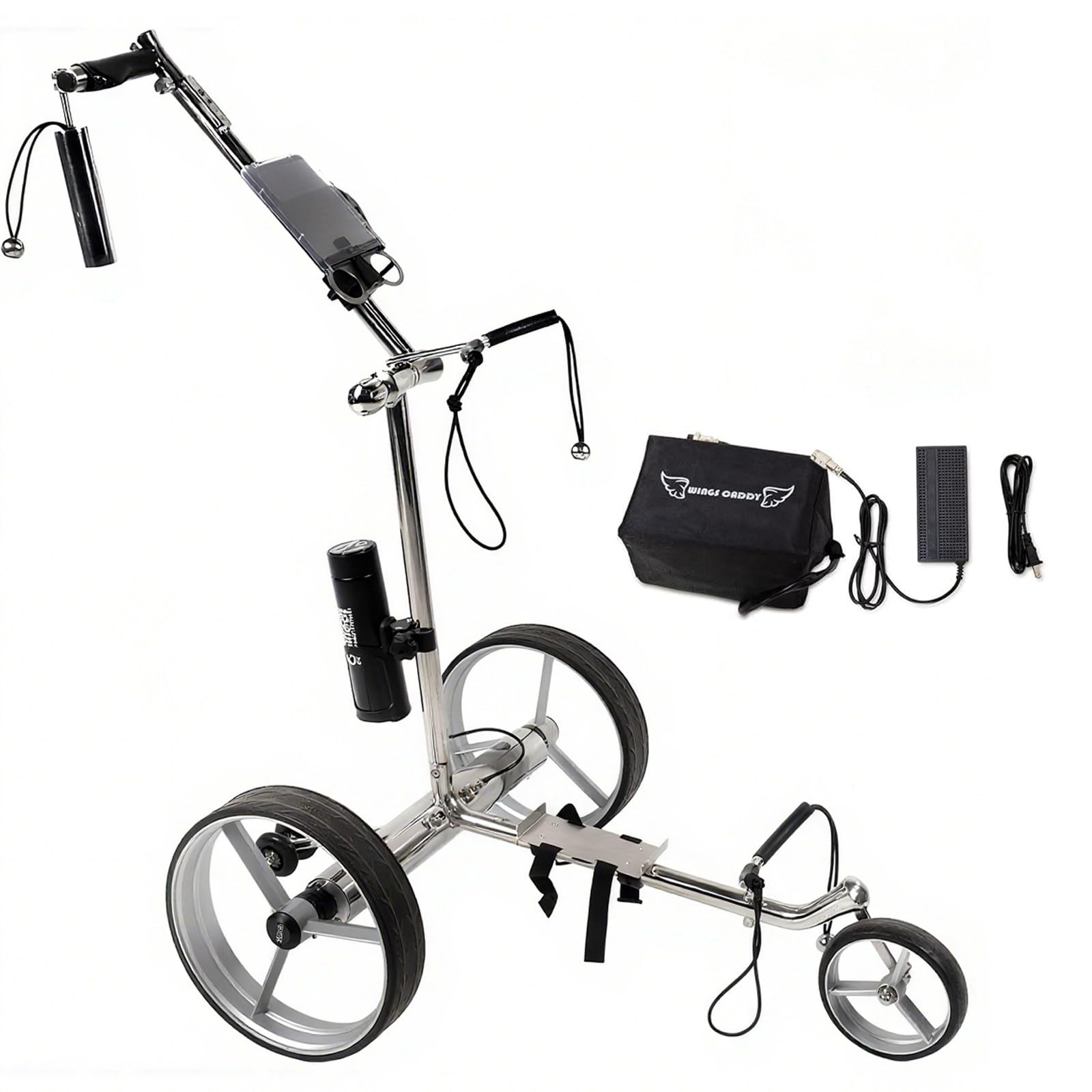 Carrito de Golf Eléctrico con Control Remoto, Ultraligero de Acero Inoxidable, Batería de Litio Recargable, Accesorios Completos, Incluye Bolsa de Transporte y Funda para Lluvia