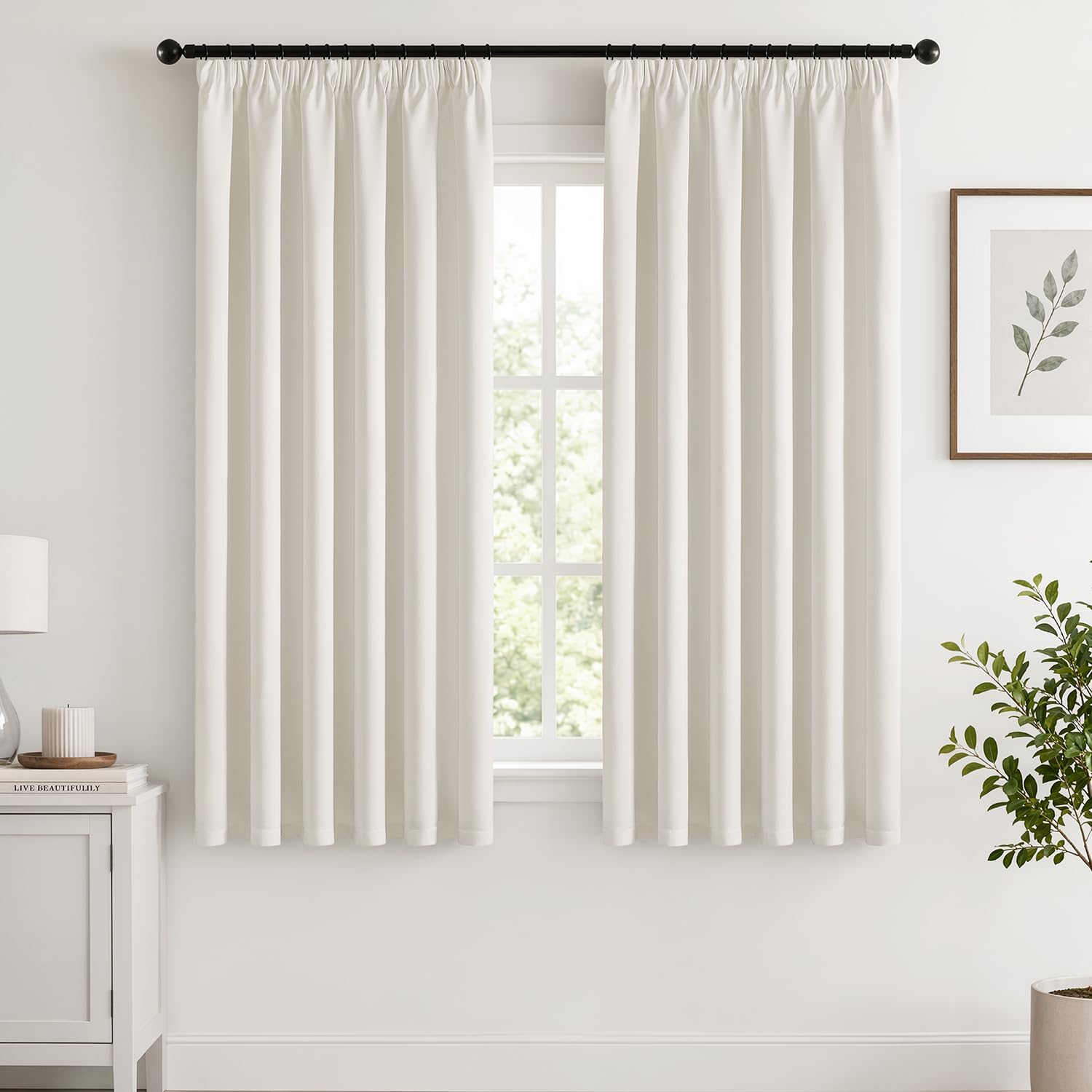 Woaboy Thermovorhang Gardinen Kräuselband Verdunklungsvorhänge Weiß | 2er Set 140*175cm Verdunklungsvorhänge mit Kräuselband, isolierend gegen Kälte für Wohnzimmer und Schlafzimmer ,für Schiene