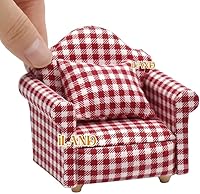 Vista 9 de iLAND Lindos juguetes para niñas de 6 a 8 años, encantadora decoración para casa de muñecas a escala 1/12, juego de sofás de gingham para casa