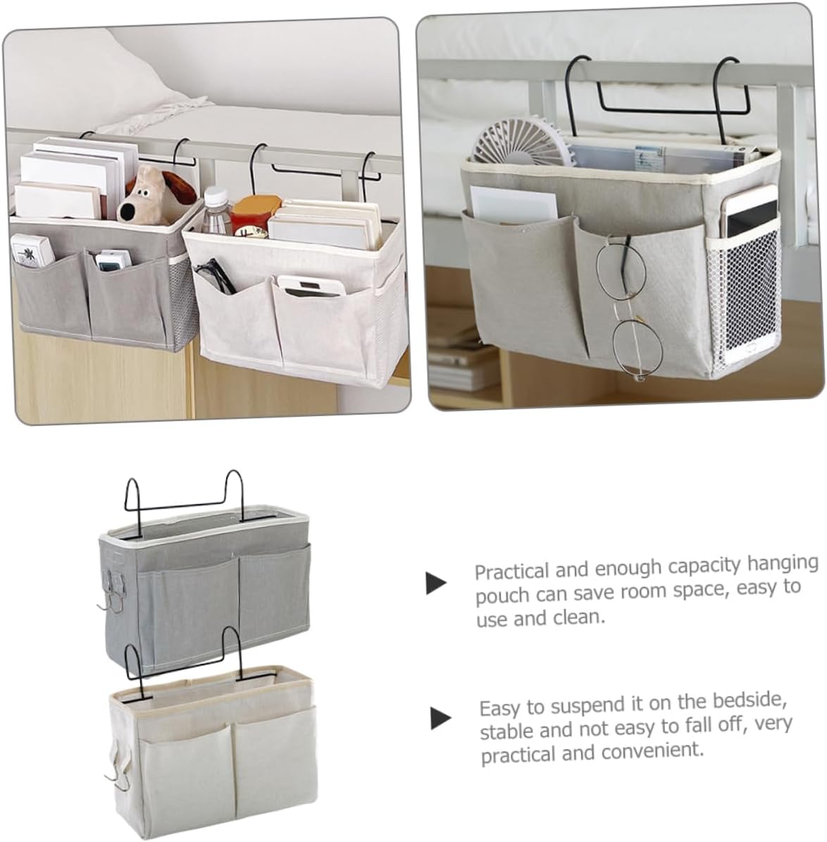 2pcs Hanging Storage Pouch Bedside Organizer Bedside Hanging Basket Wall Storage for Books Magazines Phone Dormitory