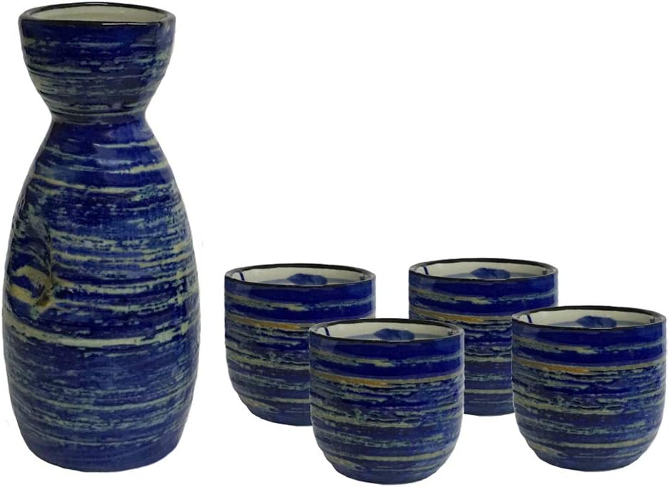 KCHAIN 5 in 1 Ceramic Sake Set Hand Painted Color (Navy blue)