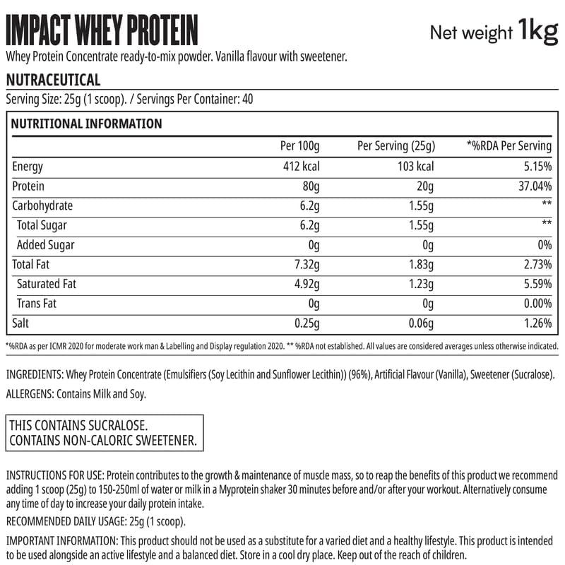 Image of MYPROTEIN Impact Whey Protein (1 KG, Vanilla)