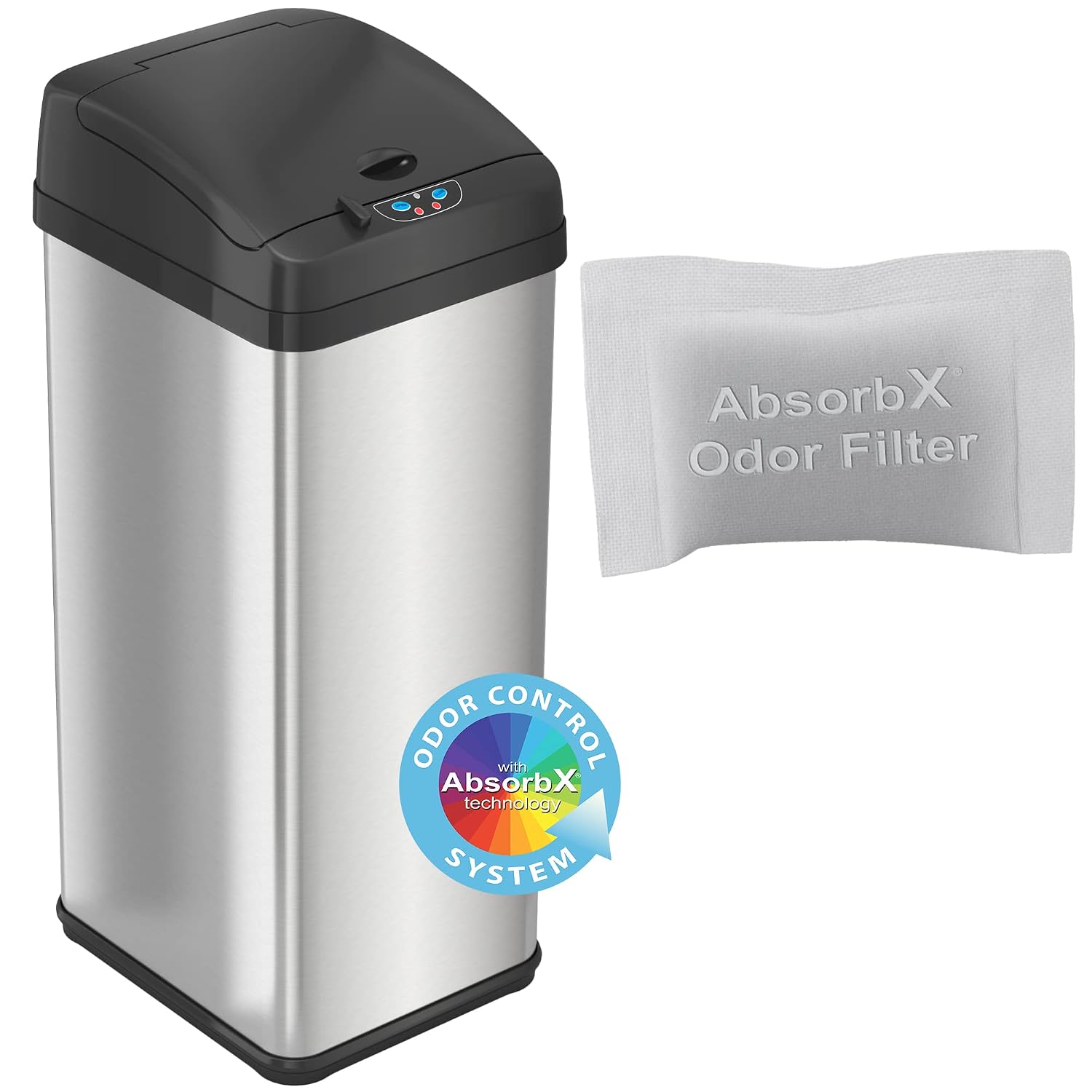 iTouchless 13 Gallon Touchless Sensor Trash Can with AbsorbX Odor Control System, Stainless Steel, Extra-Wide Lid Opening Kitchen Garbage Bin, Silver