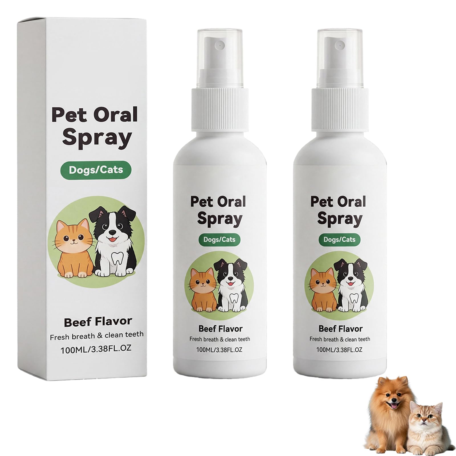 Xivicii 2 Pcs Oral Spray for Dogs Teeth, No-Brush Pet Dental Spray for Freshens Breath, Tartar Remover
