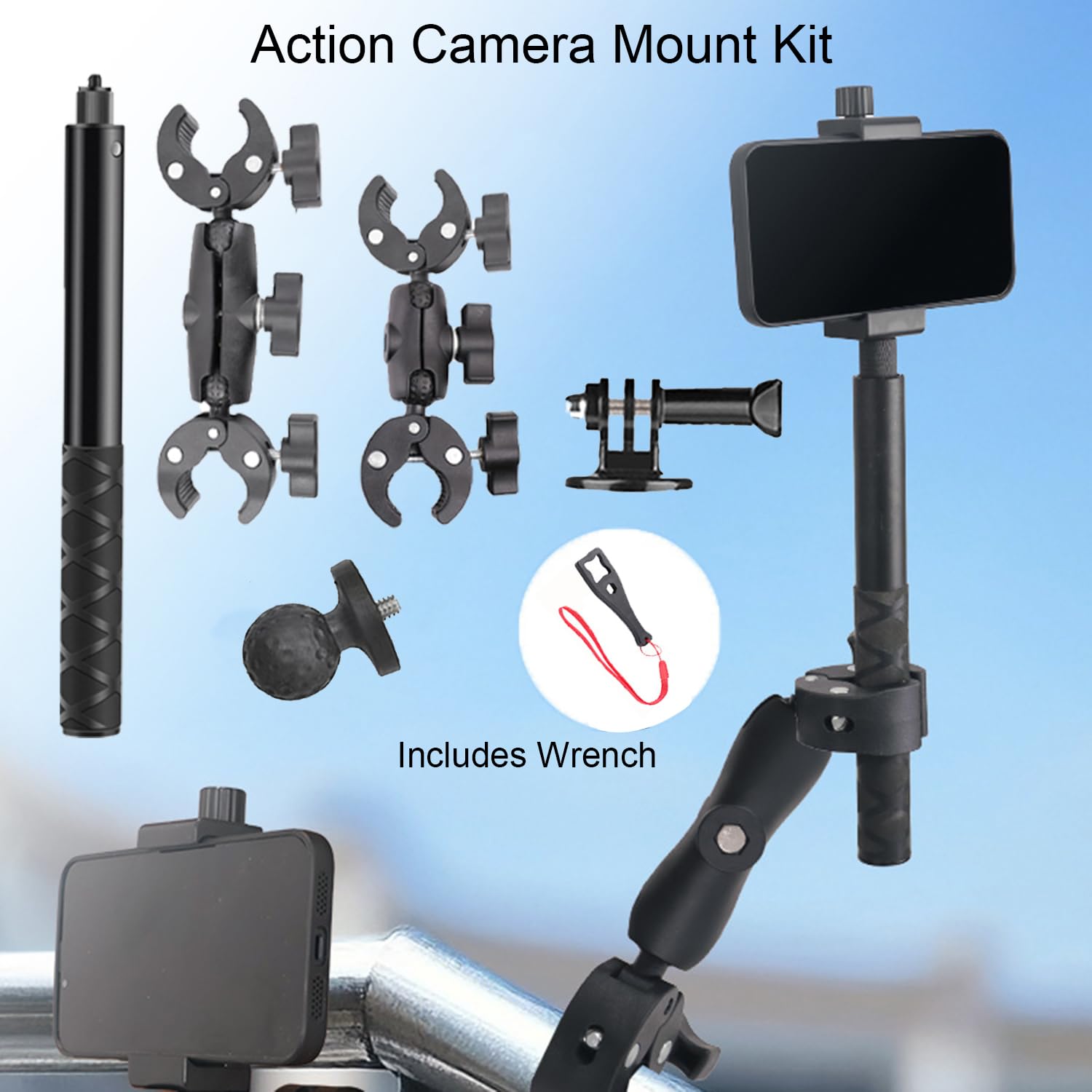 Accessori Per Insta 360 x4,Per Insta 360 x3 Kit Moto,Supporto Per Videocamera,Rotazione Di 360 Gradi,Doppio Morsetto,Alluminio,Doppia Stabilità,Per Insta360 x5,x4,x3,x2,Per One Rs,Per Ace,Ace Pro