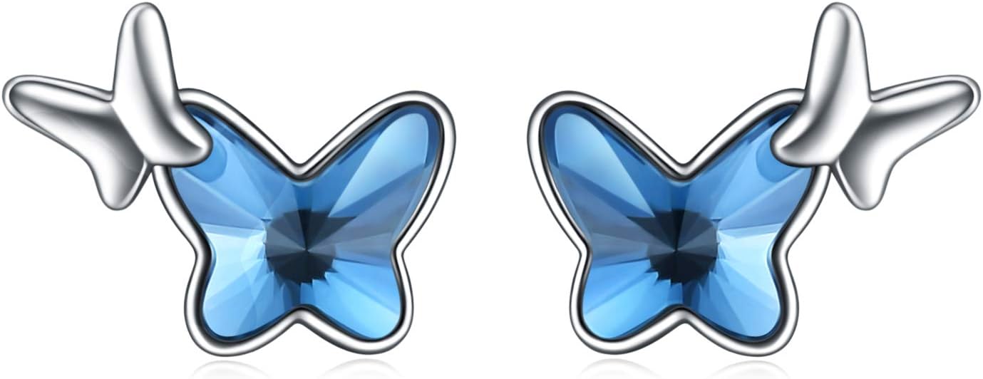 AOBOCO Sterling Silver Infinity Butterfly Earrings Embellished with Crystals from Austria, Hypoallergenic Stud Earrings, Anniversary Birthday Butterfly Jewelry Gifts for Women