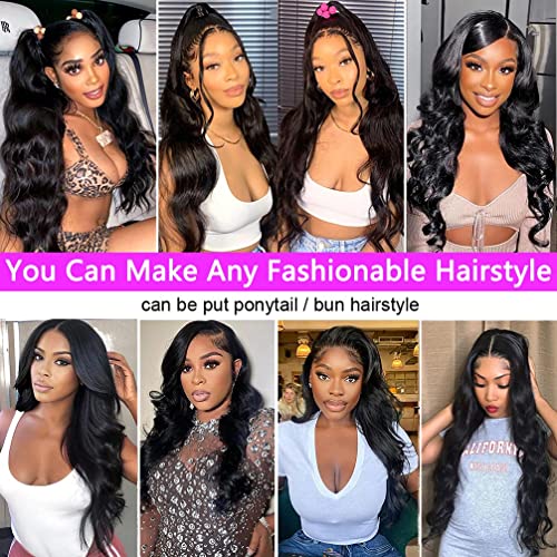 Image of Srakuw 26 Inch 13X4 Lace Front Wig Human Hair Pre Plucked Body Wave Brazilian Human Hair Wig for Black Women 180% Density HD Lace Frontal Wig