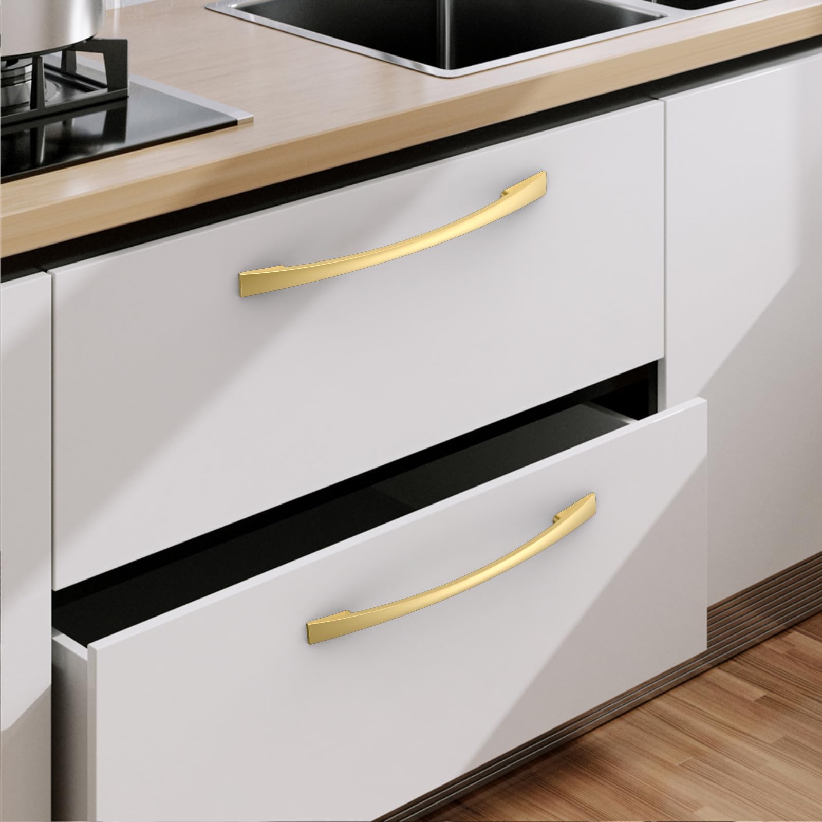 Amerdeco 10 pezzi Maniglie per Mobili Oro da Cucina Distanza fori 160mm Maniglie cucina armadietti in maniglie cucina per maniglie cassetti UK0023