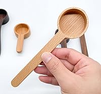 Vista 2 de Cuchara de café, cucharas de café, cuchara de café de madera de haya estilo coreano de CISHNOU, medición para granos molidos o té, utensilios