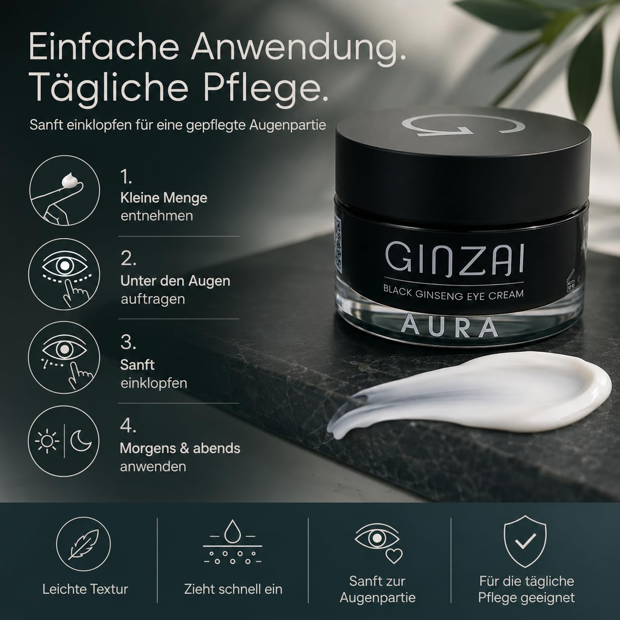 AURA - Crema rassodante per gli occhi con ginseng della foresta coreana nera, cura degli occhi anti-età contro rughe, occhiaie e gonfiore, con peptidi, squalano e burro di karitè, vegana, 30 ml
