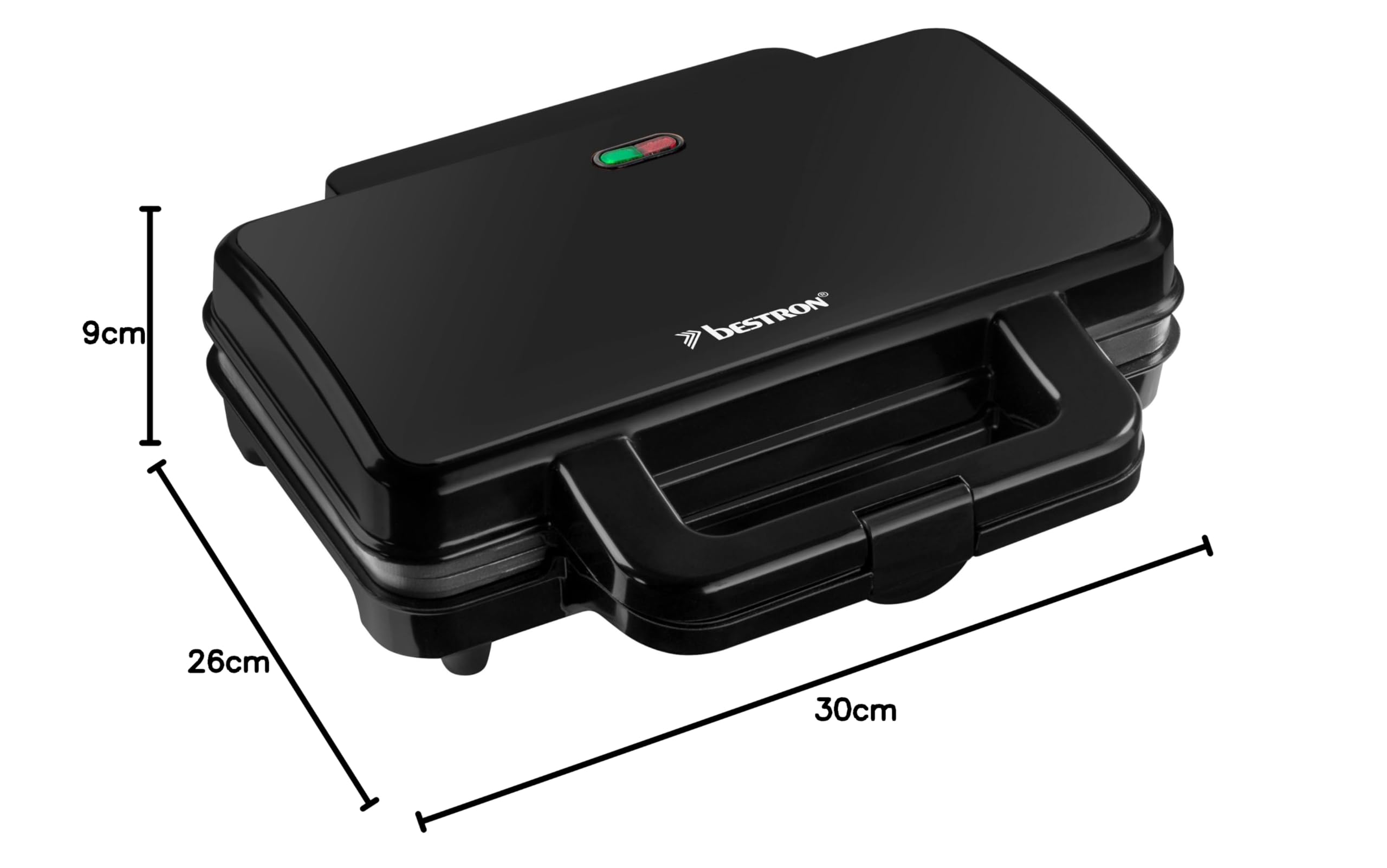 Bestron XL Sandwichmaker, Antihaftbeschichteter Sandwich-Toaster für 2 Sandwiches, inkl. automatischer Temperaturregelung & Bereitschaftsanzeige, 900 Watt, Farbe: Schwarz Mattiert