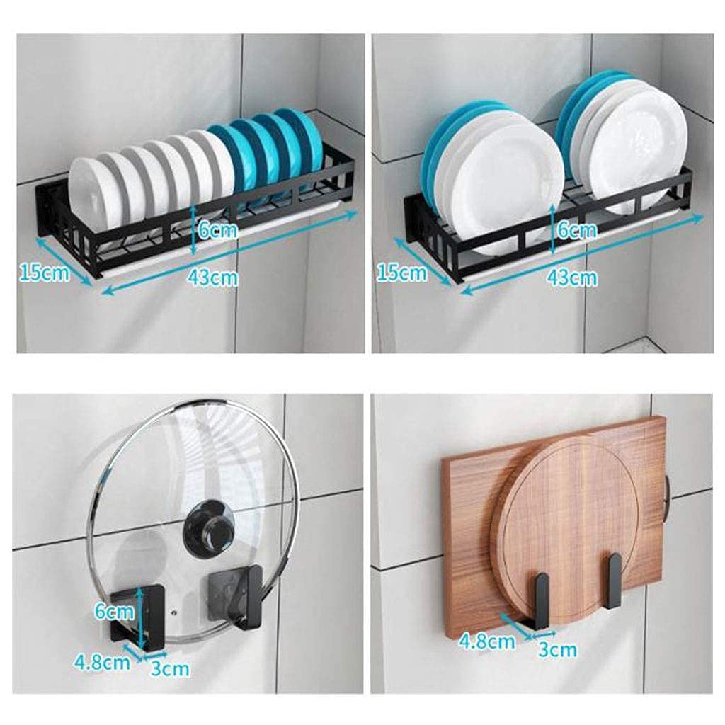Abtropfgestell für Abtropfgestelle Abtropfgestell für Geschirr, Abtropfgestell und Abtropfbrett, Wand-Abtropfgestell mit Wasserschale, Schneidebrettablage, Topfdeckelablage, Schwar