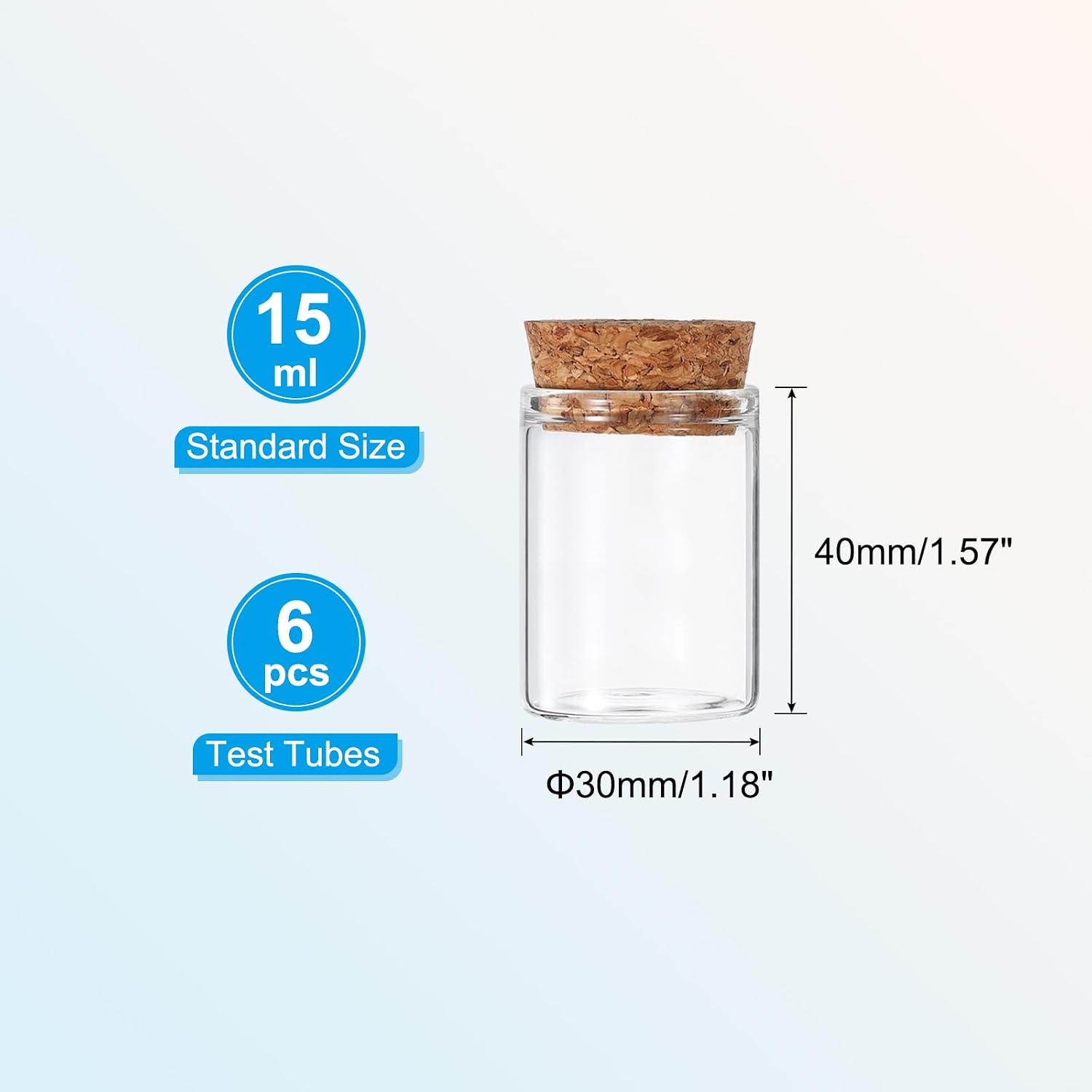 PATIKIL 15ml Test Tubes, 6pcs 1.57x1.18 Glass Clear Flat Bottom Test Tube Containers with Cork Stopper for Bead Party Candy Bath Salt Storage Scientific Experiment Plant Propagation image 2