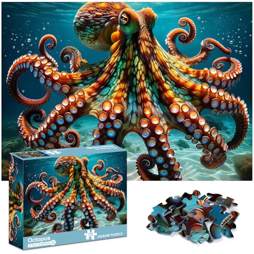 crowm Deep Sea Giant Octopus Jigsaw Puzzle, 1000 Piece Puzzles for Adults, Marine Artwork Puzzle Challenging Family Activity for Puzzle Enthusiasts Home Decor Wall Art
