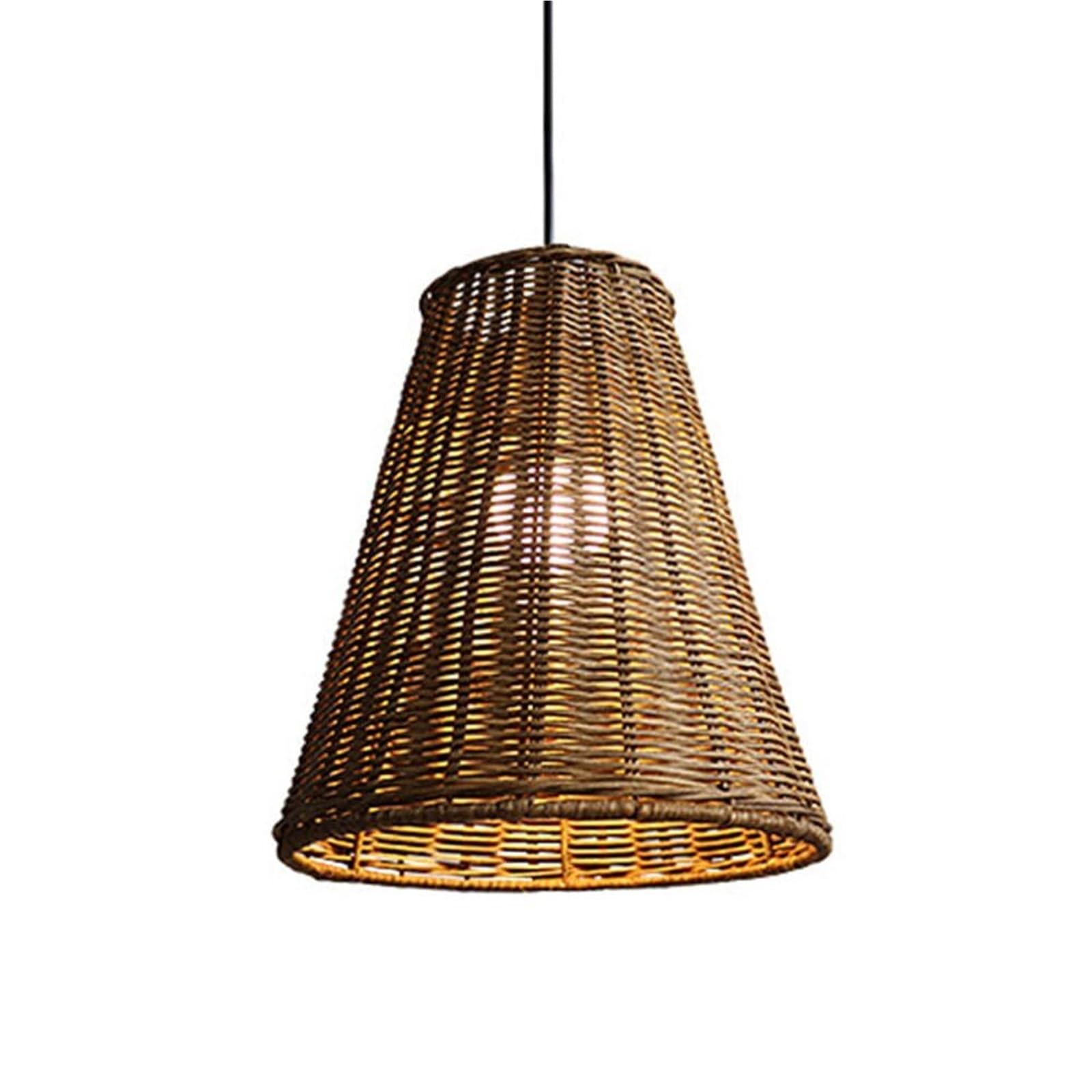 KHUKHU Rattan Lamp Shade Farmhouse Pendant Light Fixtures Rustic Style Brown Wicker Hollow Ceiling Chandeliers E27 Base - Rattan Basket Industrial Ceiling Lamps for Dining Room Hallway Kitchen