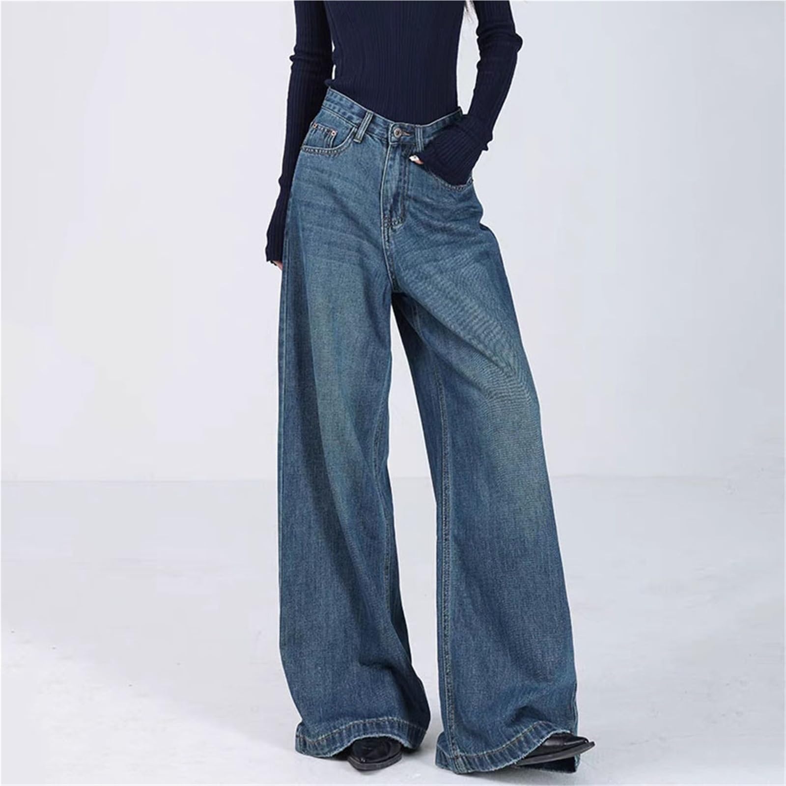 Spodnie Baggy Jeans Damskie Jeansy z Wysokim Stanem Spodnie Szerokie Nogawki Jeansy Elastyczne Proste Jeansy Szerokie Nogawki Spodnie Jeansowe Spodnie Boyfriendy Streetwear