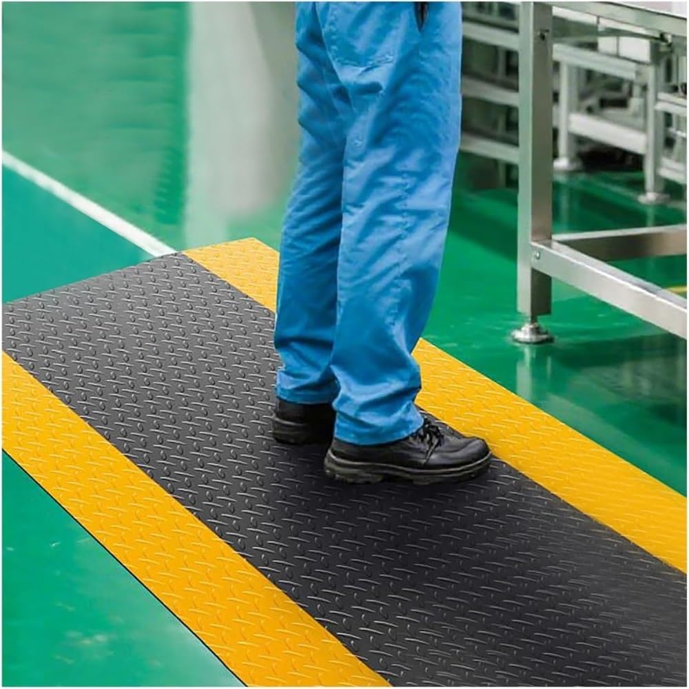 1 szt. czarno-żółta mata stojąca antyzmęczeniowa – ergonomiczna, bardzo gruba, 2/2,5/3 cm, długość 2-10 stóp, do użytku w pracy i w domu(2.5cmx100x380cm)