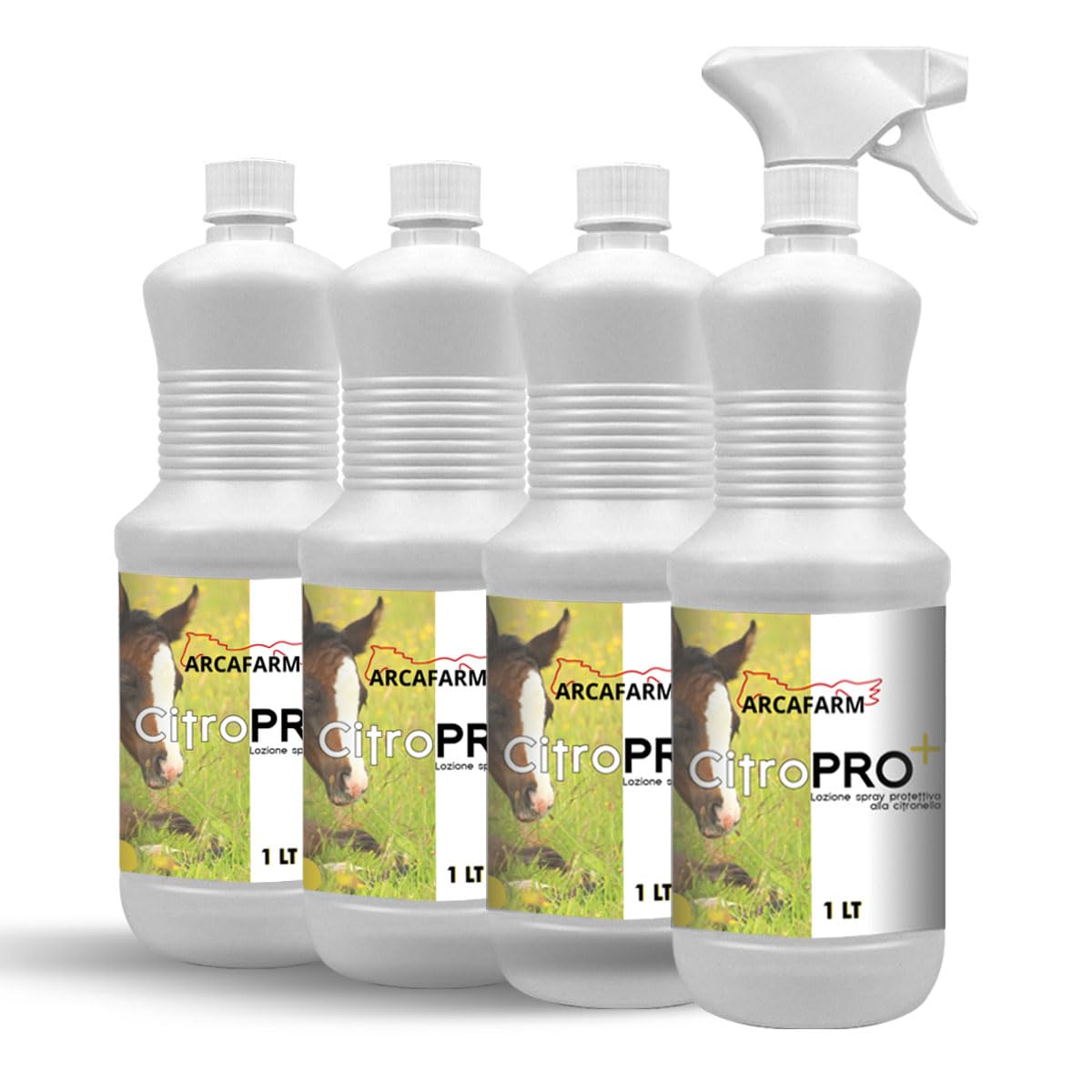 4 Pezzi Repellente Naturale Spray alla Citronella per Cavalli 1 lt Citropro, anti Insetti Volanti Mosche Zanzare, Protezione Lunga Durata, Lozione Insetti Molesti, 100% Made in Italy