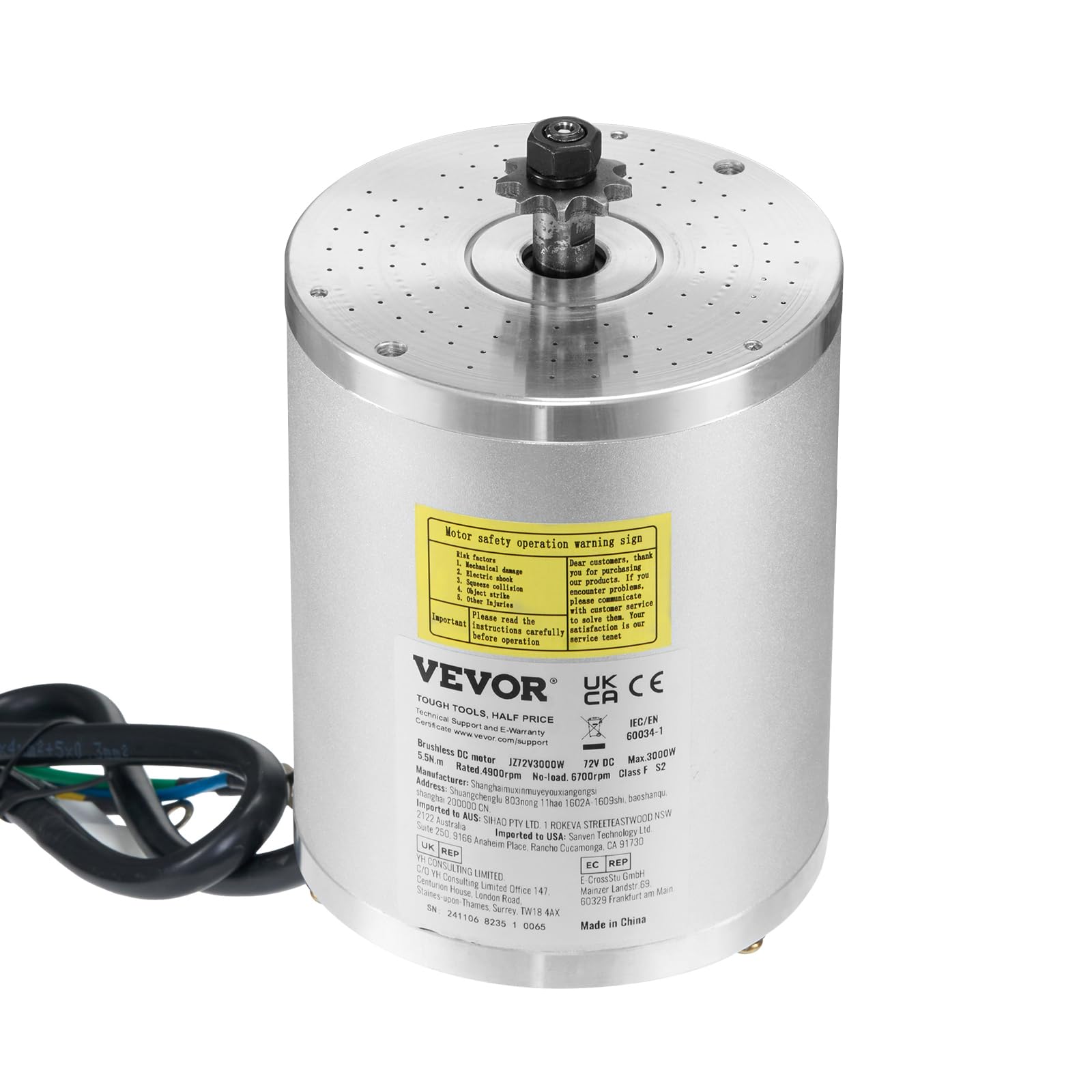VEVOR Kit Motore Elettrico Brushless DC da 3000 W Motore da 72 V a 4900 giri/min con Regolatore di Velocità Aggiornato, Funzionamento Silenzioso Affidabile per Go-Kart, Bici Elettriche, Moto, Scooter