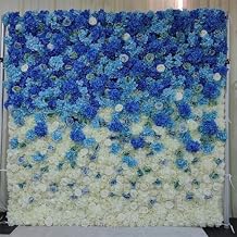 Handmade Romantic Blue and white gradient rose hydrangea wall Large Artificial Flower Wall Backdrop Panels, Rose Wedding Backdrop 3D Floral Wall fabric flower wall for Party Bridal Wedding Background