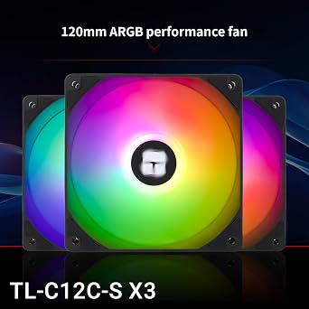 TR-Thermalright TL-C12C-S X3 120mm CPU PWM ARGB Fan,1550RPM Silent Cooling,Black CPU Fan 3-Pack,Can be Paired with Chassis/CPU Cooler