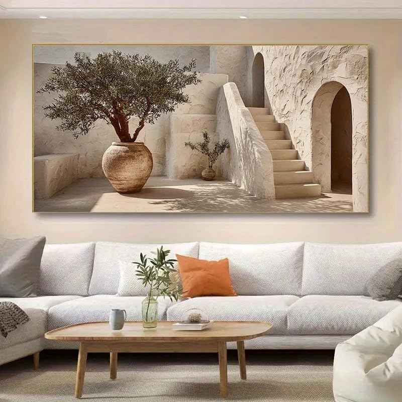 Peinture murale oasis du désert d'une finition artistique exceptionnelle 50x100