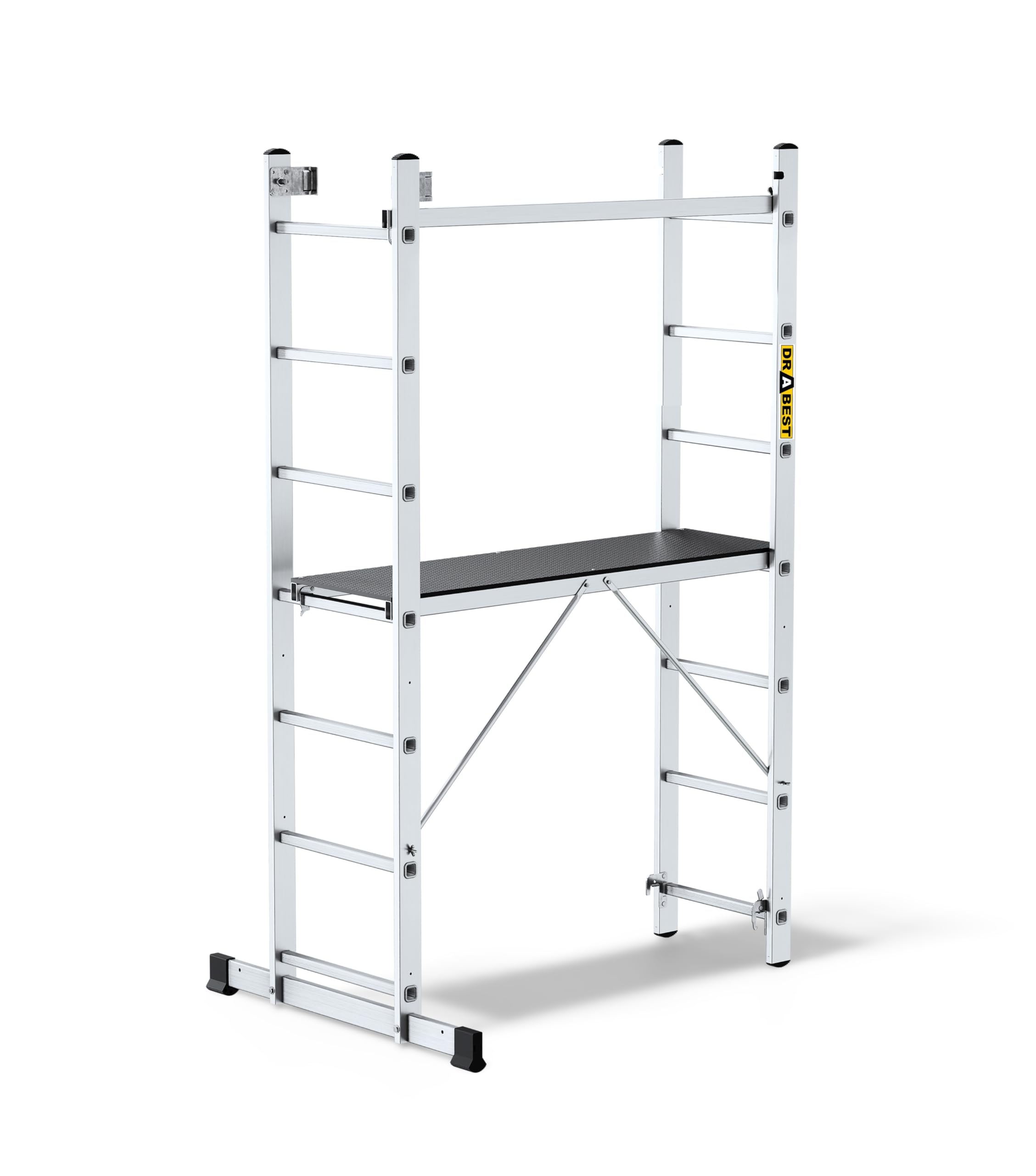 DRABEST Aluminum Scaffolding Tower 2x7 – Mini Scaffold with Work Platform 33x114 cm – Durable Sturdy & Lightweight Platform Ladder – 46x187x14cm