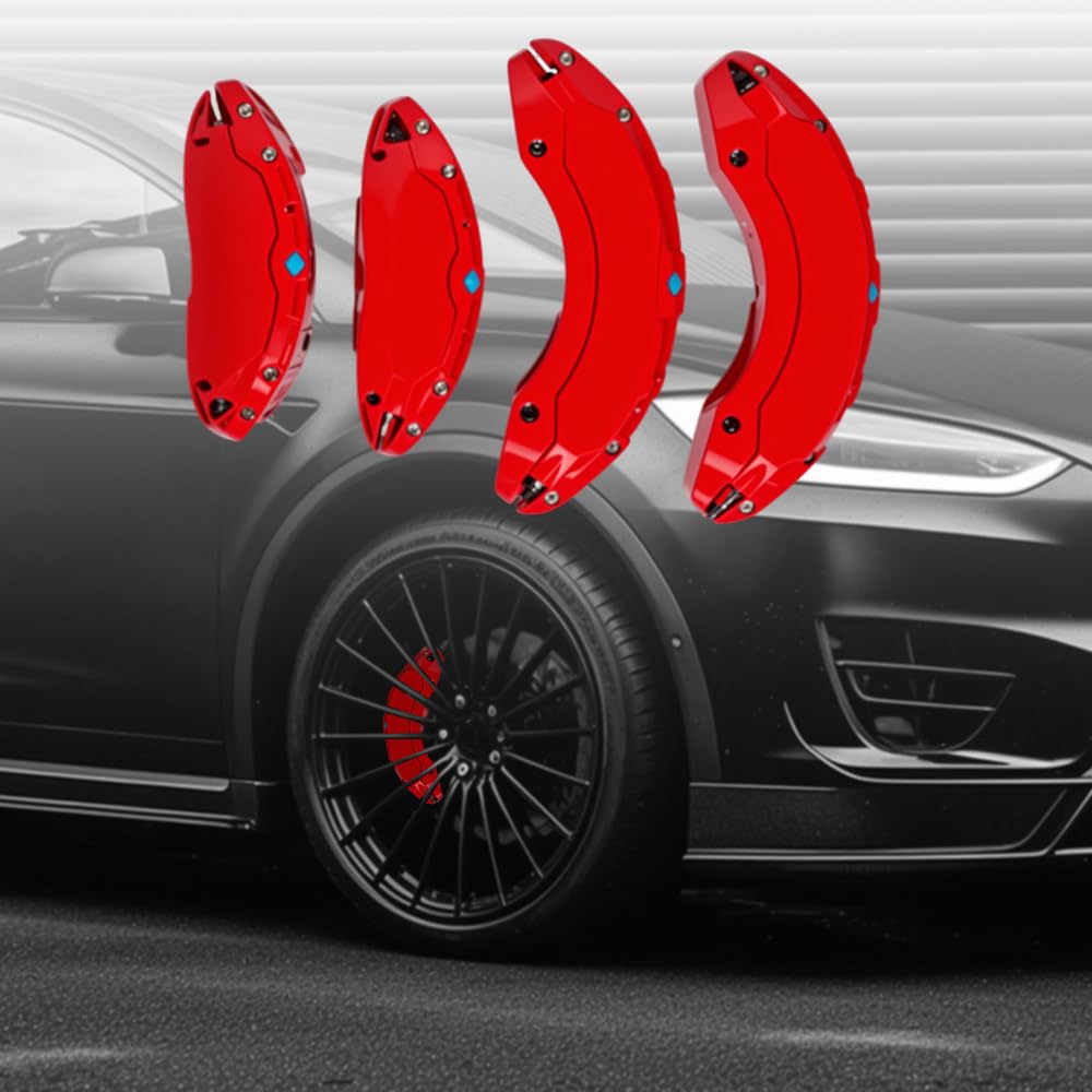 Juego de 4 cubiertas de pinza de freno delantera y trasera, fundas de pinza de freno, fundas de calibrador, compatibles con Tesla Model X S 2017-2021