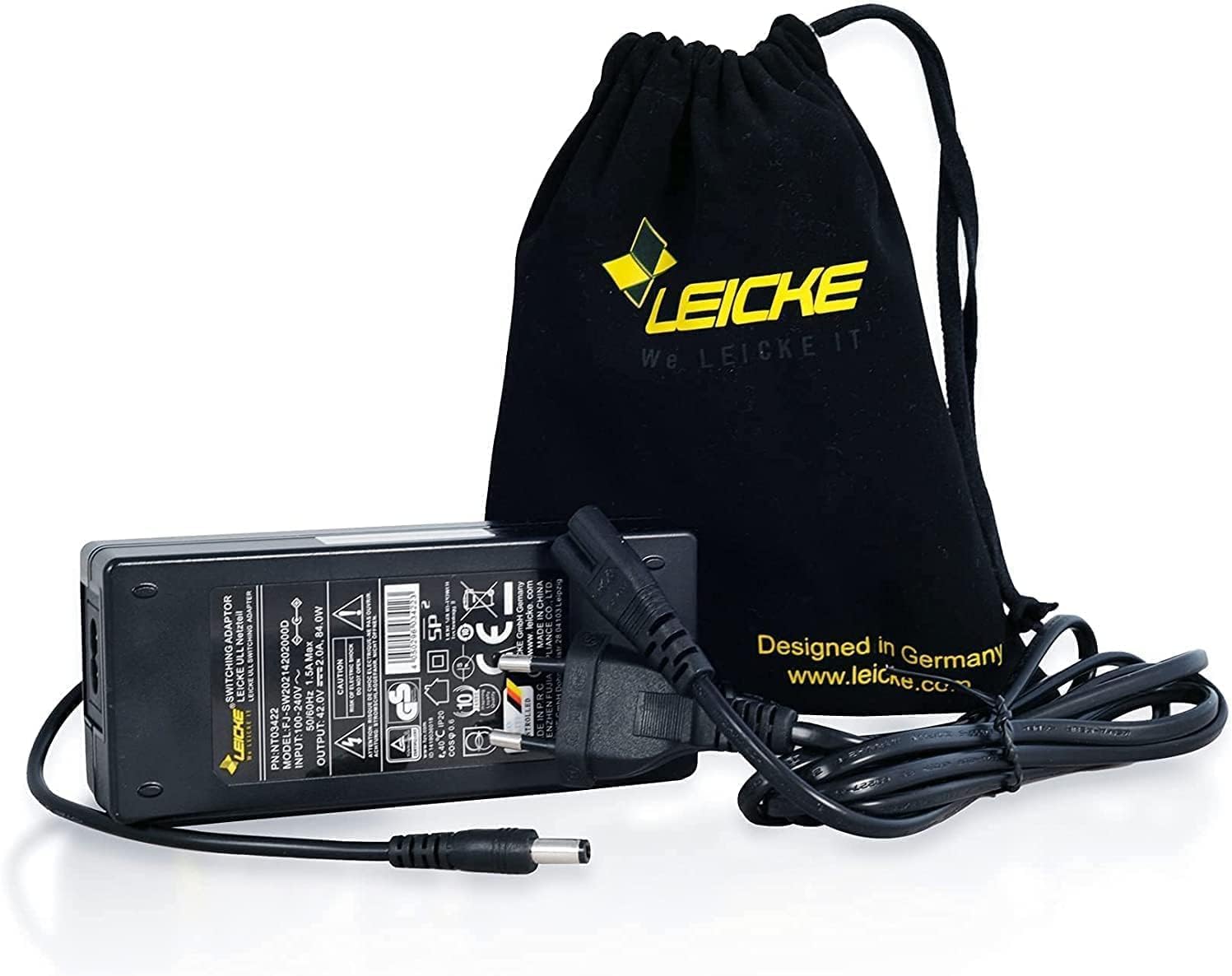 LEICKE 42V caricabatterie bici elettrica, certificato TÜV, adattatore AC per batterie agli ioni di litio da 36V, compatibile con scooter bilanciamento, bici iFold 20, XI300, Fiido D1, CMS F16 e-bike