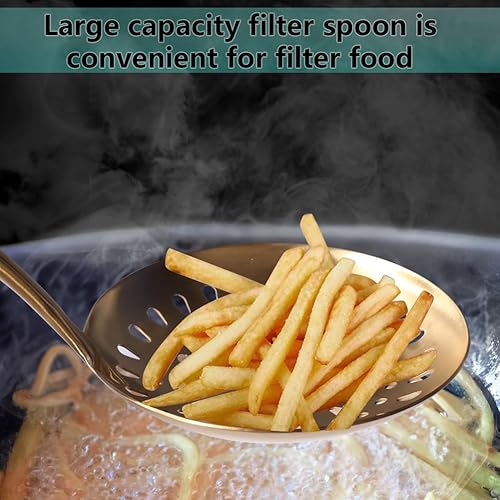 Miniatura 4 de Newness - Cuchara ranurada de acero inoxidable 304 con mango ergonómico al vacío, diseño de agarre cómodo para cocina, color dorado