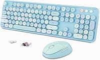 Vista 16 de Combo de teclado y mouse inalámbricos, teclado ergonómico de tamaño completo con diseño retro tipo máquina de escribir, con teclas redondas
