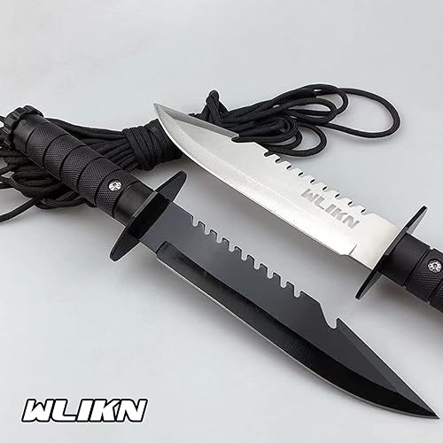 Miniatura 6 de Wlikn Cuchillo de hoja fija con funda, cuchillo Bowie de supervivencia de hoja de un solo borde de 5 pulgadas con mango antideslizante, para