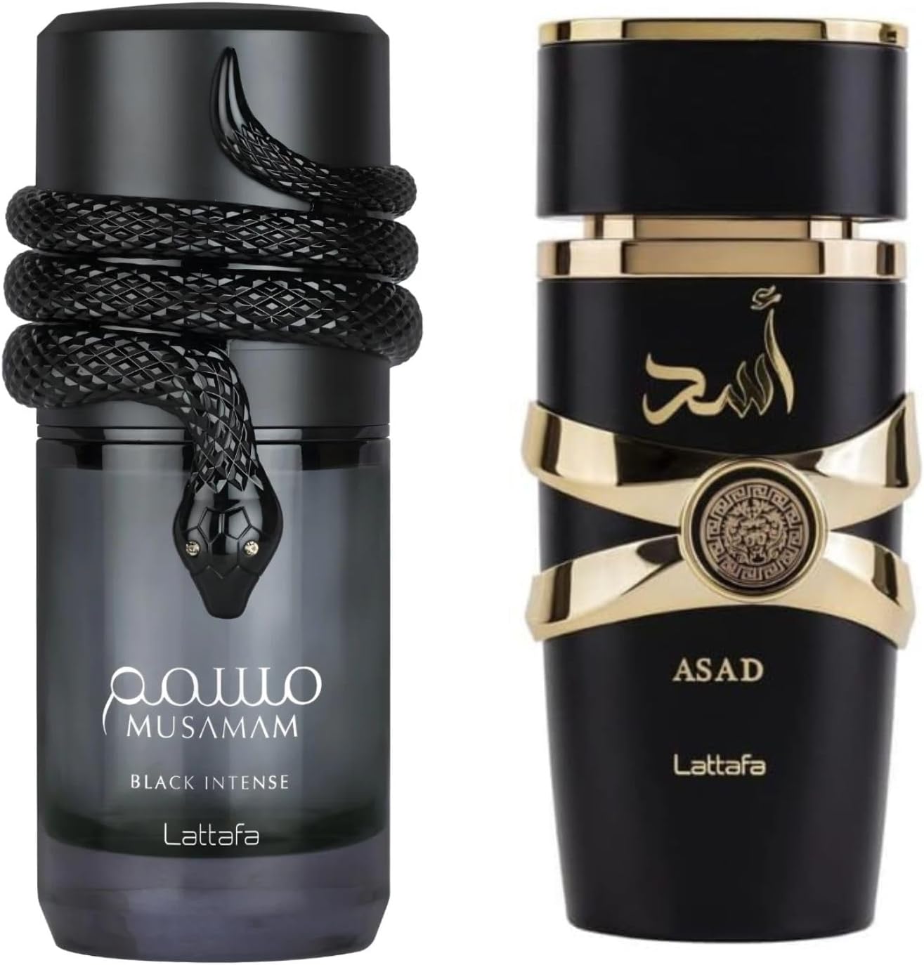 Lattafa Musamam Black Intense & Asad Eau De Parfum Spray for Men – Luxury Arabian Fragrance Duo – Long Lasting Woody & Spicy Cologne Set (100ml Each)