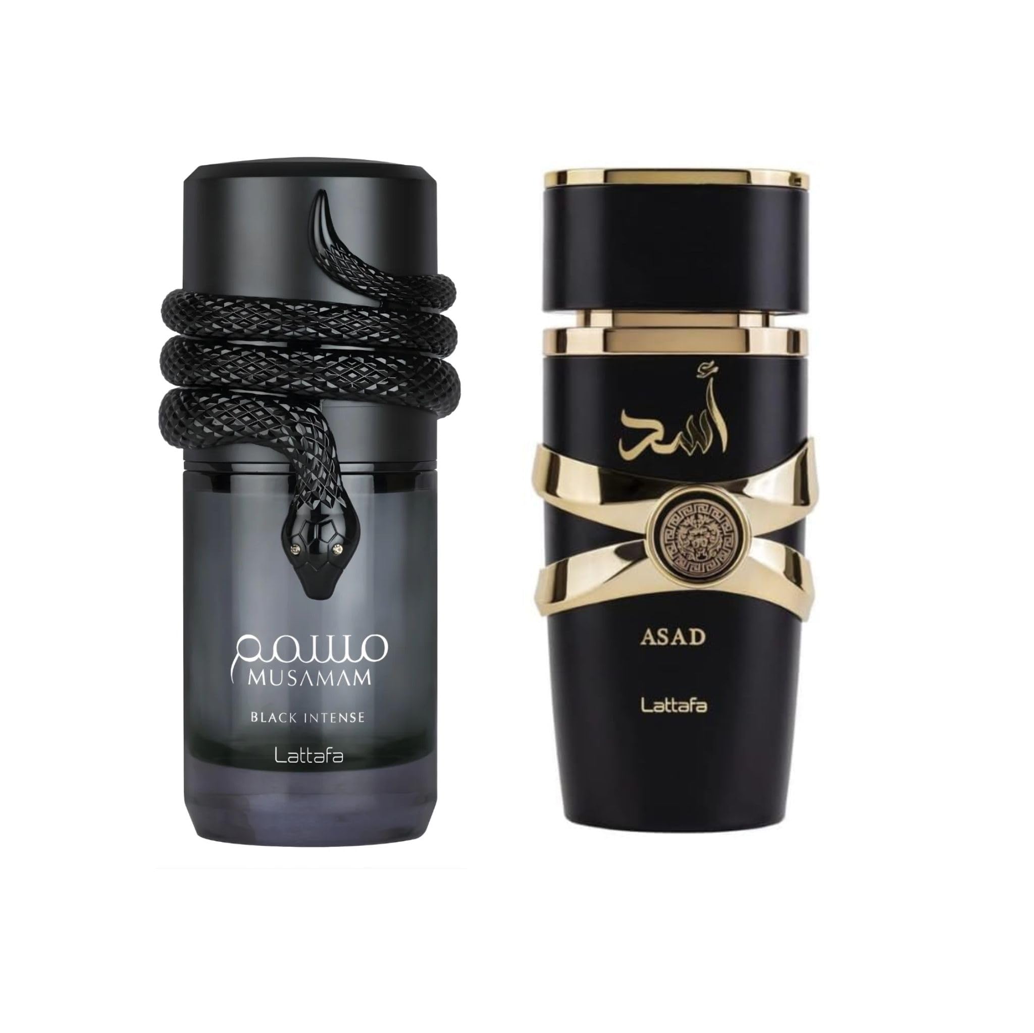 Lattafa Musamam Black Intense & Asad Eau De Parfum Spray for Men – Luxury Arabian Fragrance Duo – Long Lasting Woody & Spicy Cologne Set (100ml Each)