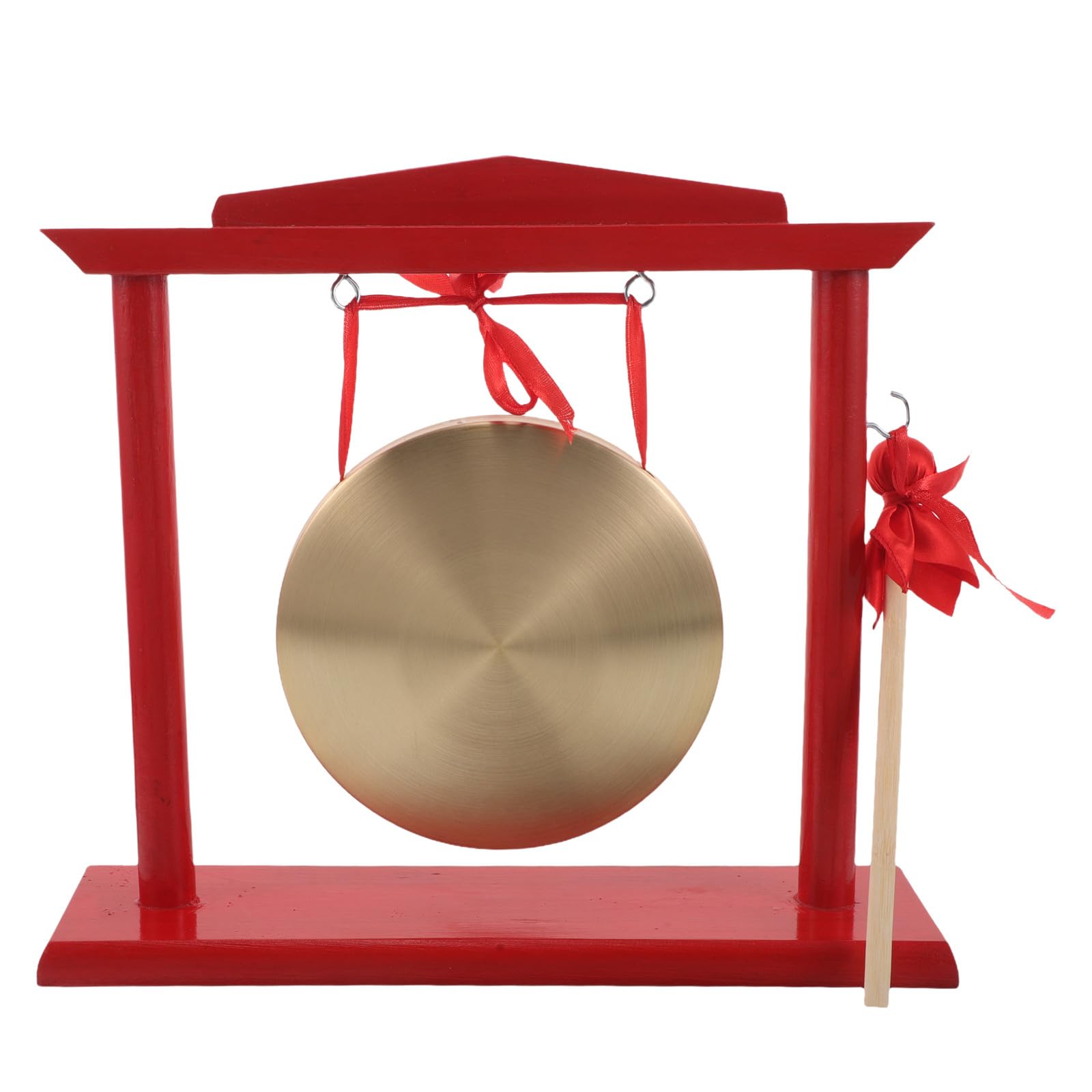 Gatuida Gong chinois en laiton sur support en bois avec marteau, instrument décoratif de cérémonie d'ouverture, mini instrument de percussion de table