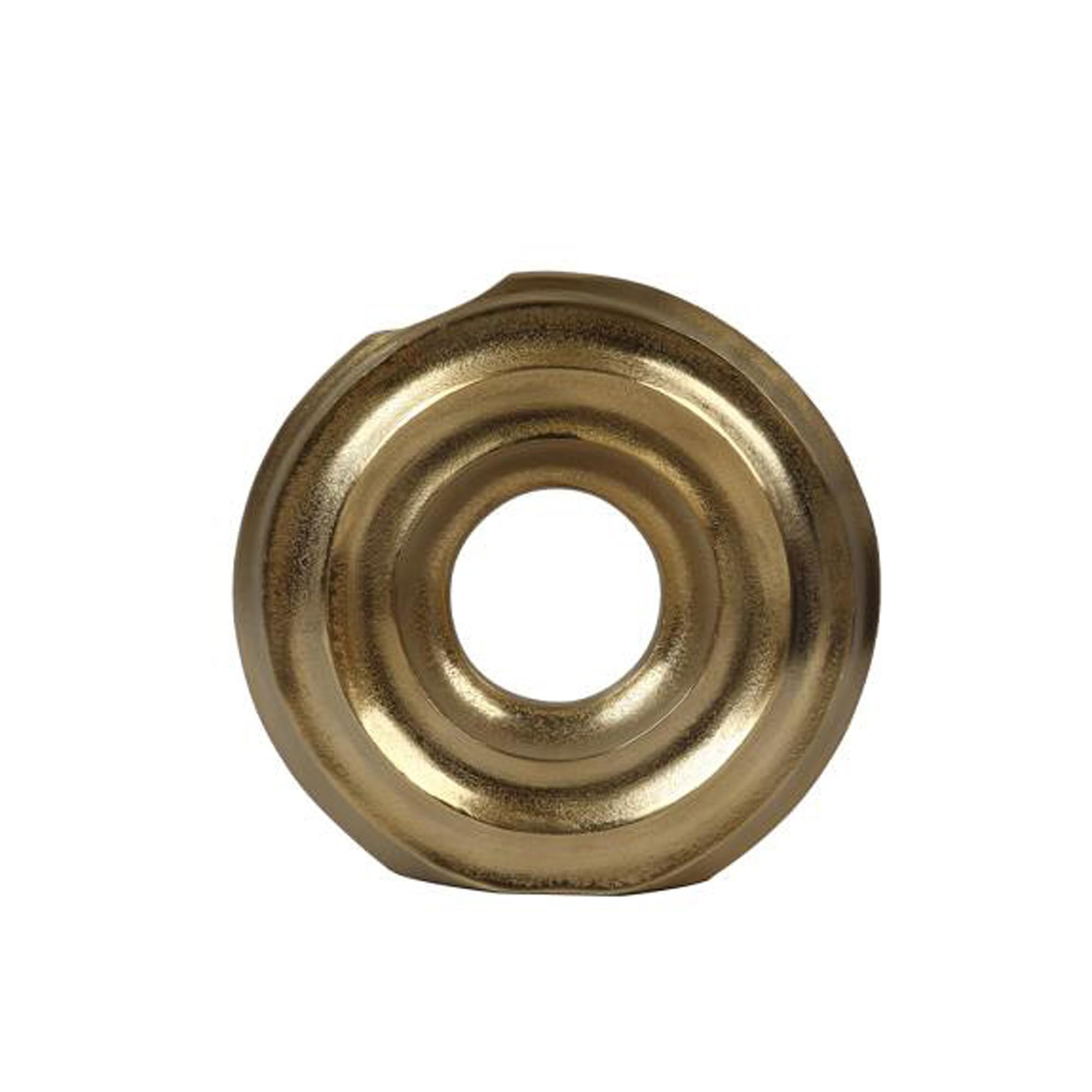 IHI EST. 1986 Gold Aluminum Ring Vase, 12 Inch Modern Sculptural Vase, Decorative Open-Center Metal Vase with Circular Design, Contemporary Tabletop Accent for Shelves