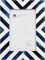 Handicrafts Home Blue Bone Inlay Chevron 4x6 Photo Frame - Handmade Boho Decor for Wall Tabletop Gallery Living Room Bedroom Office Gift