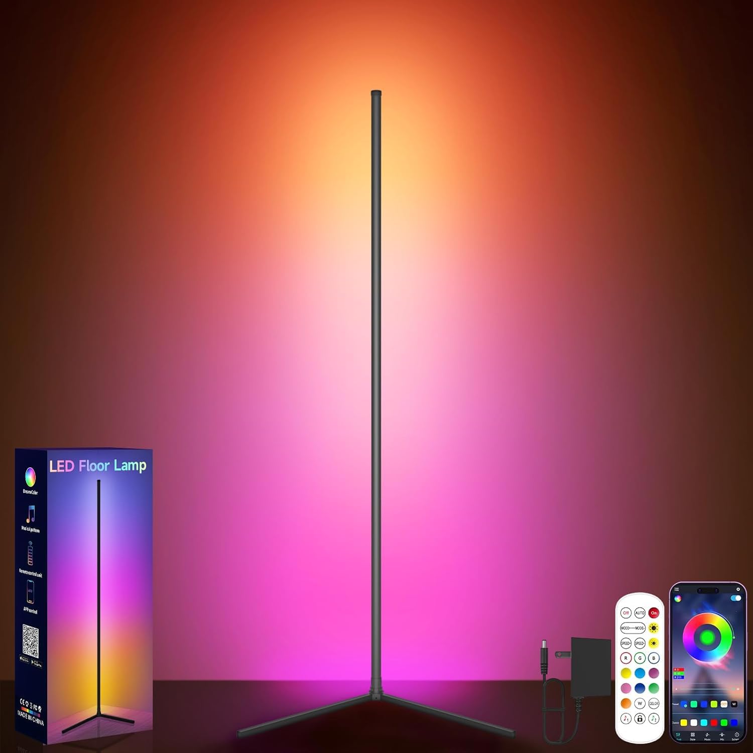 RGB LED Corner Floor Lamp with Remote Control and App Control | Music Sync Mode, App & Remote Included, Dimmable Colours, Standing Tripod Base, Indoor Ambient Light-image-35
