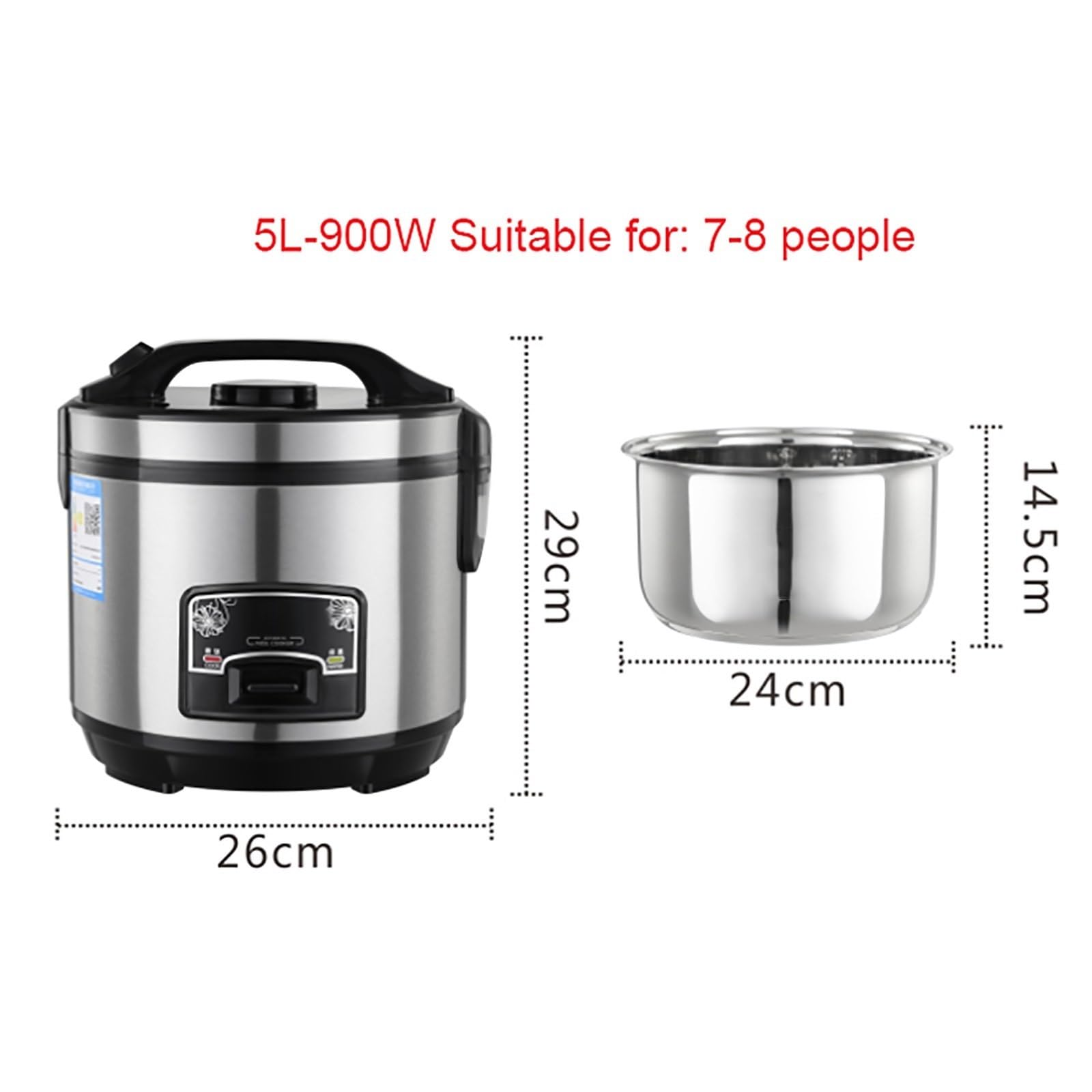 Cuociriso e vaporiera, capacità 2-6 l, pentola interna in acciaio inox, ideale per cucinare riso e verdure al vapore