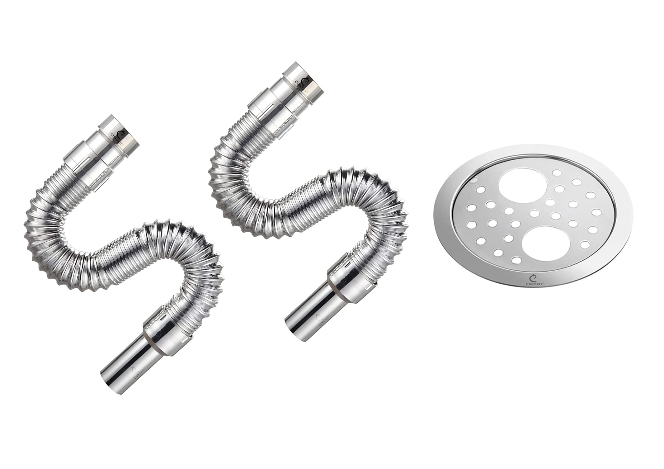 CUROVIT PVC Chrome Plated Flexible Waste Pipe 1-1/4" & 5" Stainless Steel Holly Round Double Hole Grating Pack of 3 for Kitchen Sink (B09QYR6DHY) Amazon Price History, Amazon Price Tracker
