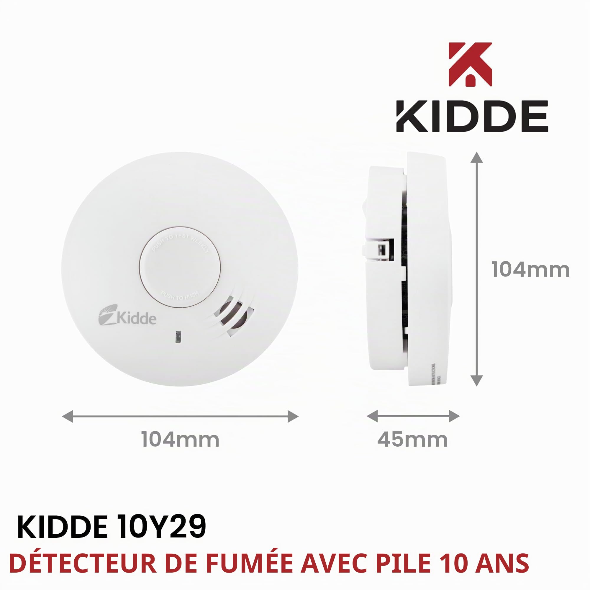 Kidde 10y29 détecteur de fumée – optique photoélectrique 10 AN (Vie et garantie) scellé batterie