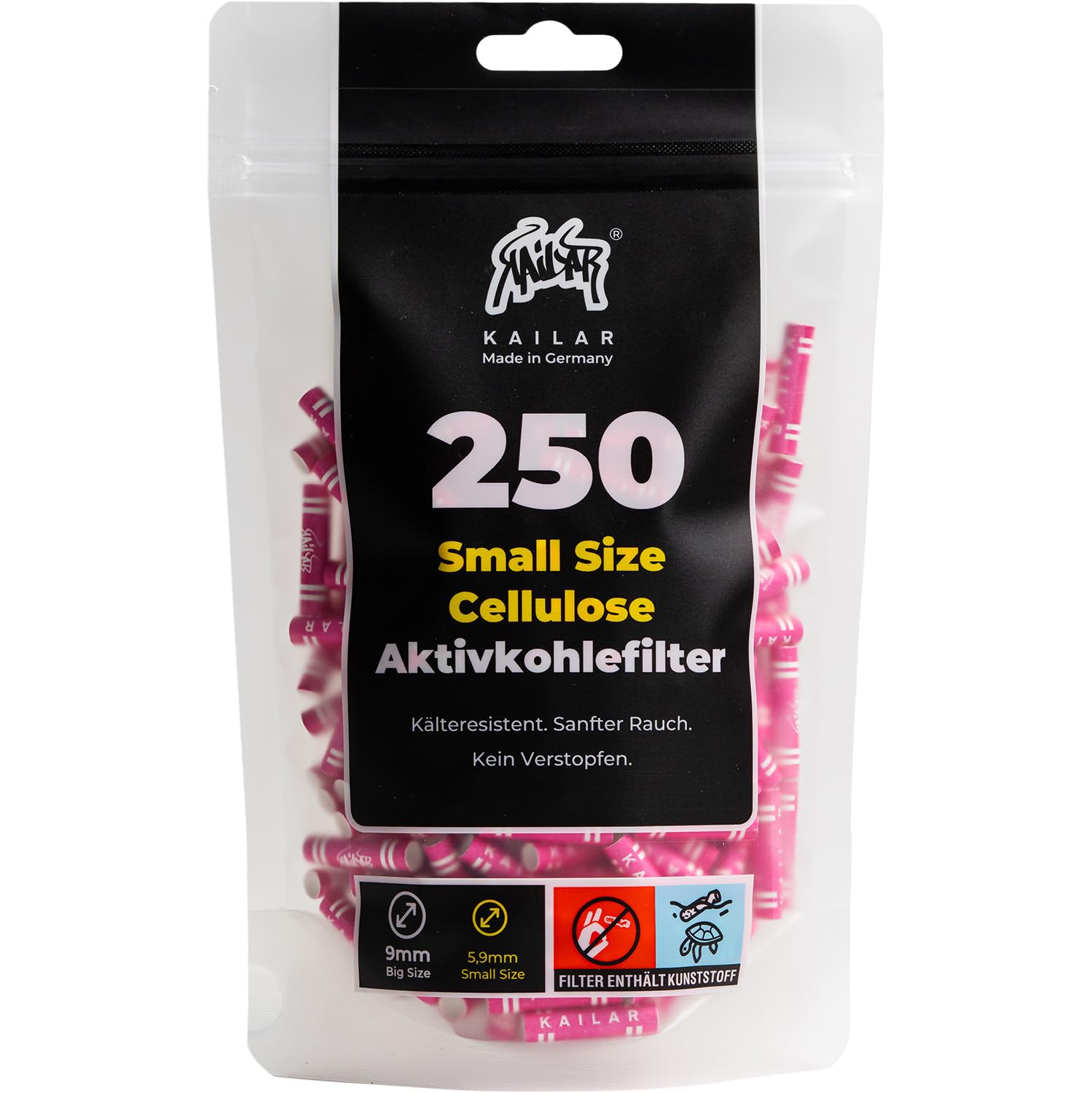 KAiLAR 250 Pink Cellulose Activated Carbon Filters Slim (6 mm) with Vegan Activated Carbon from Coconut Shells | for a Less Toxic and Gentle