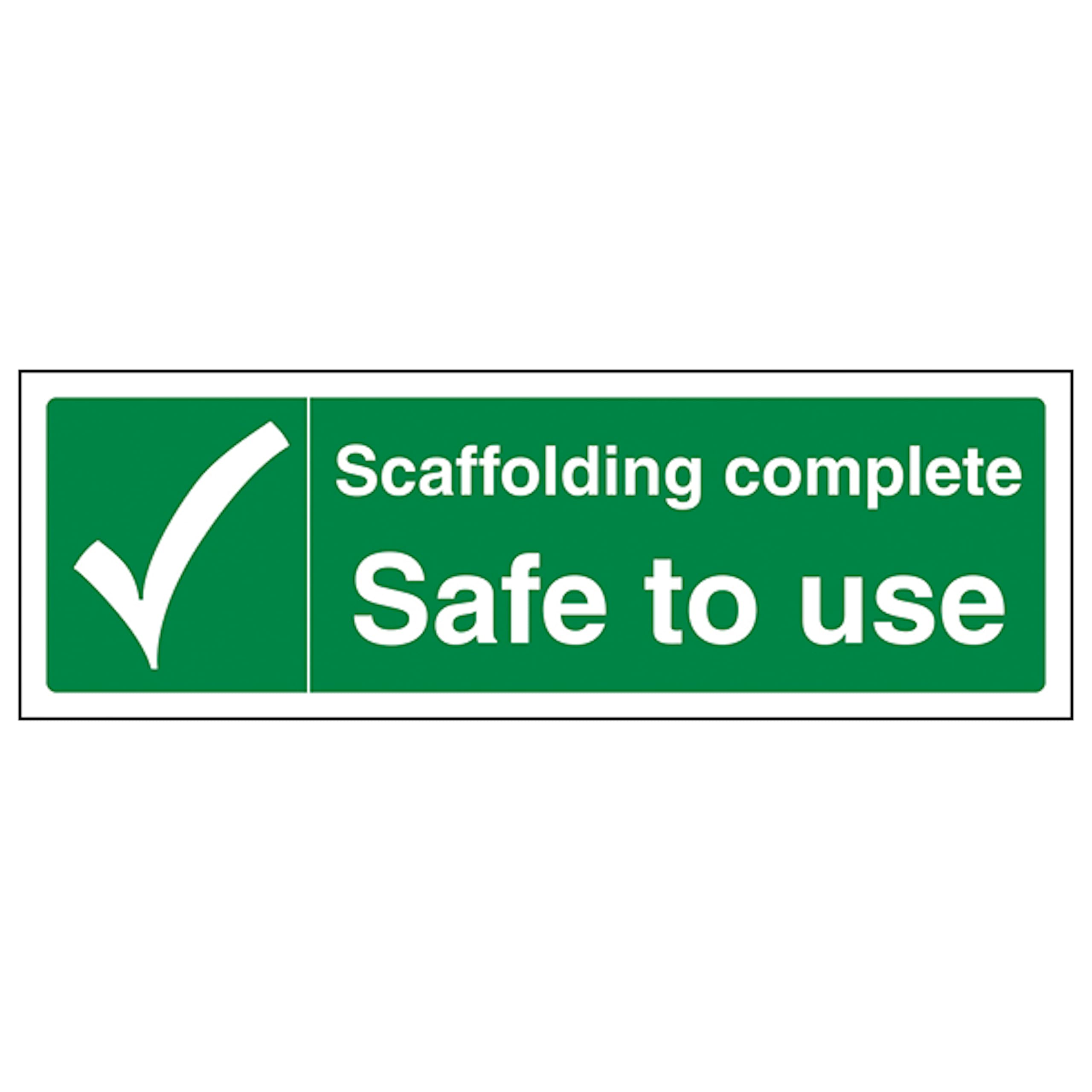 V Safety Scaffolding Complete Safe To Use - Landscape 300 x 100 mm - Glow In The Dark 1mm Rigid Plastic Safety Sign