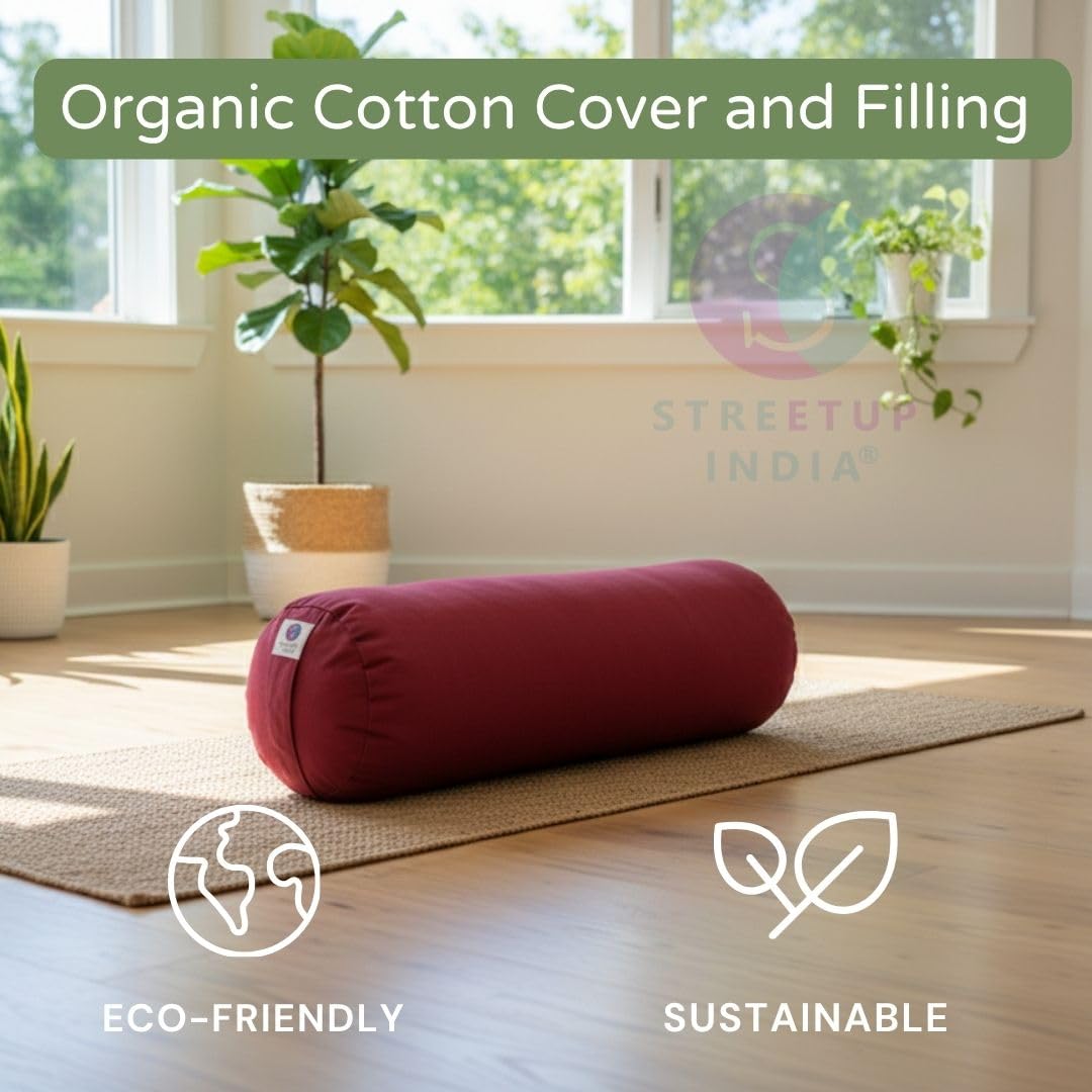 Streetup India® Yoga Bolster for Iyengar Yoga With Premium Cotton Washable Cover (Maroon, Standard) 3