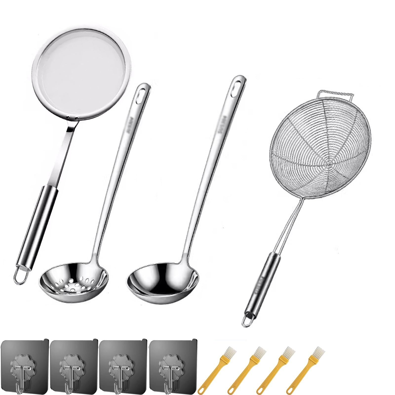 Setaccio per farina in acciaio inox, set di 4 setacci da 6,8/6,8/10/13,5 cm, colino a maglia fine, con manico rinforzato per scolare o scolare