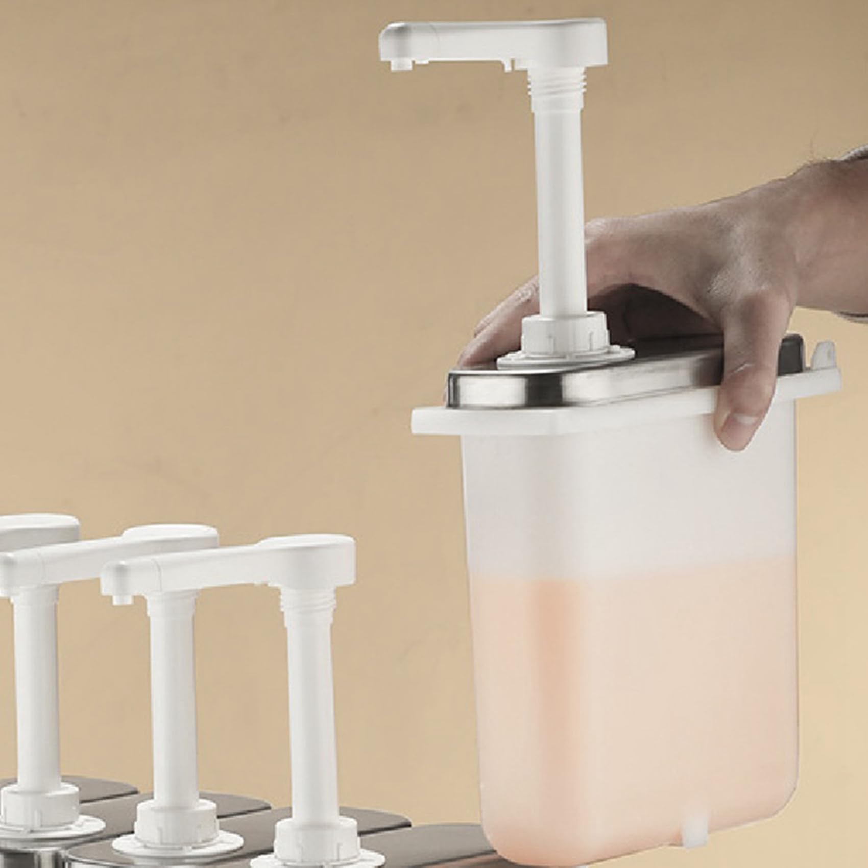 3X Erogatore di Salse da 1 Litro Stazione di Pompa per Condimenti nel Acciaio Inossidabile Dispenser per Pompe per Condimenti Pompa per Marmellata Un Pressione Manuale