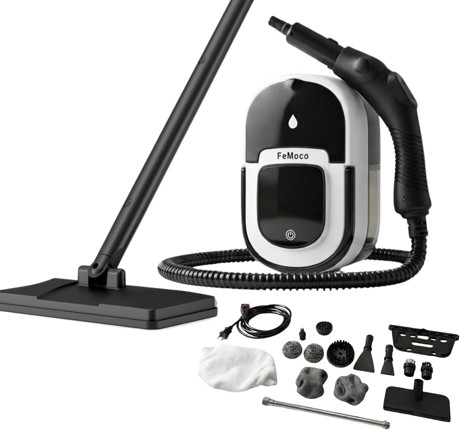 2-in-1 Steam Cleaner & Steam Mop for Home | 1.6L Tank for 60 Mins Runtime | 15s Fast Heat Up Portable Steamer with Wheels & 3-Level Handle | for Car, Tile Grout, Floor, Upholstery, 16-Piece Kit