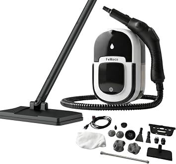 2-in-1 Steam Cleaner & Steam Mop for Home | 1.6L Tank for 60 Mins Runtime | 15s Fast Heat Up Portable Steamer with Wheels & 3-Level Handle | for Car, Tile Grout, Floor, Upholstery, 16-Piece Kit